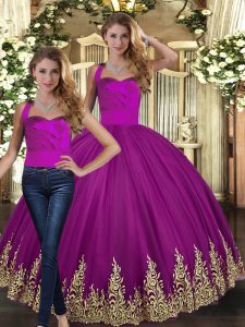 Floor Length Two Pieces Sleeveless Fuchsia Quinceanera Dress Lace Up