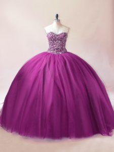 Purple Sleeveless Tulle Lace Up Quince Ball Gowns for Sweet 16 and Quinceanera