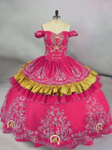 Hot Pink Sleeveless Satin Lace Up Sweet 16 Dress for Sweet 16 and Quinceanera