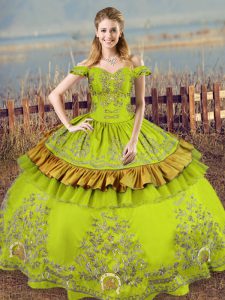 Admirable Floor Length Lace Up Quinceanera Gowns Olive Green for Sweet 16 and Quinceanera with Embroidery