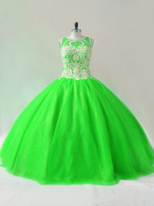 Fashion Ball Gowns 15 Quinceanera Dress Green Scoop Tulle Sleeveless Floor Length Lace Up
