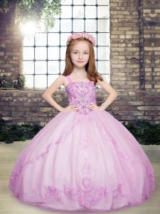 Deluxe Lilac Sleeveless Beading Floor Length Pageant Gowns For Girls