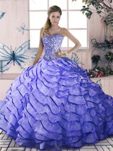 Low Price Sweetheart Sleeveless Organza Vestidos de Quinceanera Beading and Ruffled Layers Brush Train Lace Up