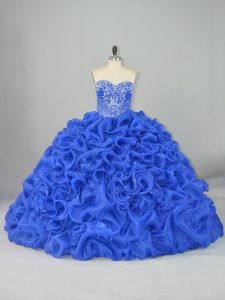Traditional Organza and Elastic Woven Satin Sleeveless 15 Quinceanera Dress Brush Train and Beading and Pick Ups