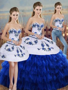 Ideal Three Pieces Sweet 16 Quinceanera Dress Royal Blue Sweetheart Organza Sleeveless Floor Length Lace Up