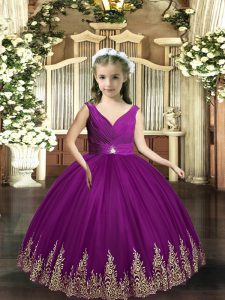 Custom Designed V-neck Sleeveless Backless Glitz Pageant Dress Eggplant Purple Tulle