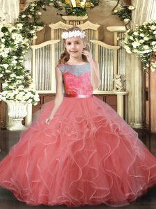 Scoop Sleeveless Backless Pageant Gowns For Girls Watermelon Red Tulle