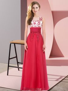 Fantastic Chiffon Scoop Sleeveless Backless Appliques Quinceanera Court of Honor Dress in Red