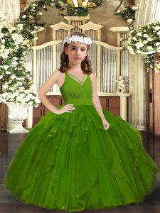 Olive Green Straps Zipper Ruffles Pageant Dress for Girls Sleeveless