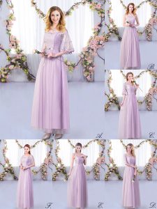 Exceptional Lavender Half Sleeves Tulle Side Zipper Dama Dress for Wedding Party
