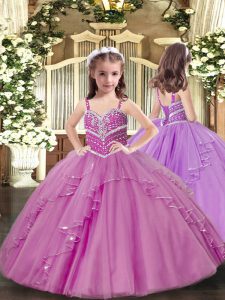 Tulle Sleeveless Floor Length Pageant Gowns and Beading and Ruffles