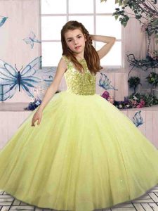 Yellow Green Custom Made Pageant Dress Party and Wedding Party with Beading Scoop Sleeveless Lace Up