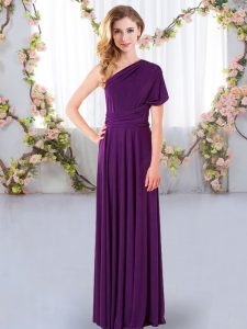 Purple Criss Cross One Shoulder Ruching Court Dresses for Sweet 16 Chiffon Sleeveless