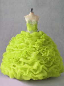 Stylish Yellow Green Sleeveless Organza Lace Up Vestidos de Quinceanera for Sweet 16 and Quinceanera