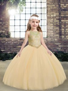 Attractive Sleeveless Beading Lace Up Little Girls Pageant Gowns