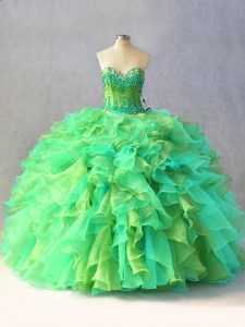 Fitting Multi-color Sweetheart Neckline Beading and Ruffles 15th Birthday Dress Sleeveless Lace Up