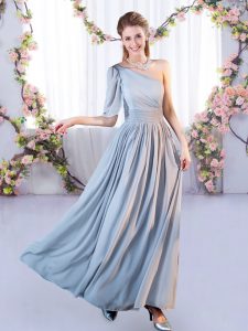 Floor Length Grey Quinceanera Court Dresses One Shoulder Sleeveless Lace Up