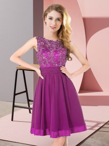 Low Price Empire Dama Dress Purple Scoop Chiffon Sleeveless Mini Length Backless