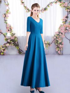 Artistic Teal Half Sleeves Satin Zipper Quinceanera Dama Dress for Wedding Party