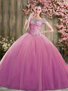 Dramatic Sleeveless Lace Up Floor Length Beading Ball Gown Prom Dress