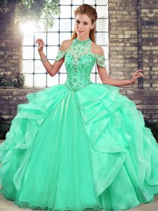 Sumptuous Apple Green Lace Up Sweet 16 Dresses Beading and Ruffles Sleeveless Floor Length