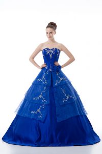 Low Price Organza Sleeveless Floor Length 15 Quinceanera Dress and Embroidery and Ruffled Layers