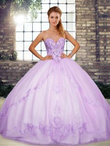 Lavender Quinceanera Dress Military Ball and Sweet 16 and Quinceanera with Beading and Embroidery Sweetheart Sleeveless Lace Up