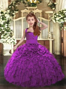 New Arrival Ruffles Kids Formal Wear Purple Lace Up Sleeveless Floor Length