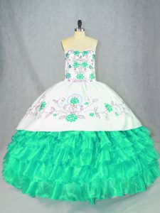 Turquoise Ball Gowns Organza Sweetheart Sleeveless Embroidery and Ruffled Layers Floor Length Lace Up Sweet 16 Quinceanera Dress
