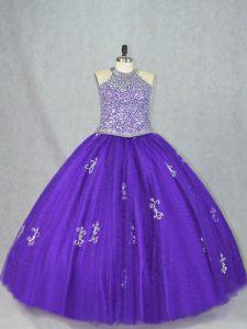 Purple Sleeveless Tulle Lace Up Sweet 16 Dresses for Sweet 16 and Quinceanera