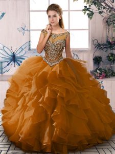 Deluxe Organza Sleeveless Floor Length Quince Ball Gowns and Beading and Ruffles