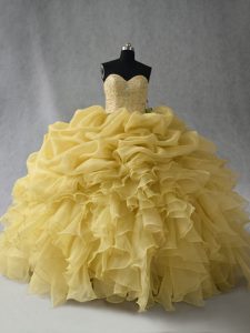 Fabulous Floor Length Yellow Quinceanera Gowns Sweetheart Sleeveless Lace Up