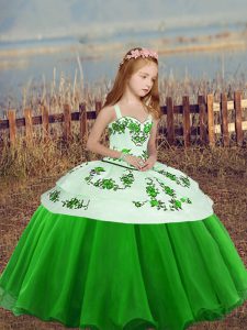 Organza Straps Sleeveless Lace Up Embroidery Little Girl Pageant Gowns in