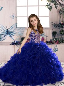 Lovely Sleeveless Beading and Ruffles Lace Up Girls Pageant Dresses