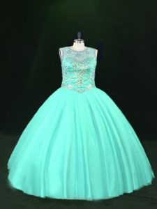 Shining Sleeveless Lace Up Floor Length Beading Quinceanera Gown