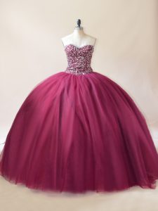 Beading Sweet 16 Dresses Burgundy Lace Up Sleeveless Floor Length