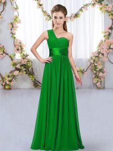 Top Selling Dark Green Chiffon Lace Up Dama Dress for Quinceanera Sleeveless Floor Length Belt