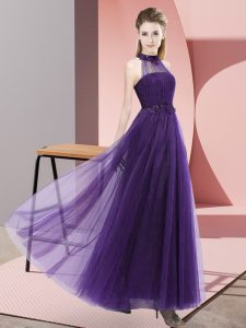 Tulle Sleeveless Floor Length Damas Dress and Beading and Appliques