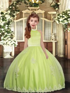 Trendy Beading and Appliques Pageant Dress for Teens Yellow Green Backless Sleeveless Floor Length