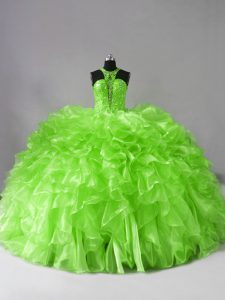Sleeveless Organza Brush Train Zipper Quinceanera Gown for Sweet 16 and Quinceanera