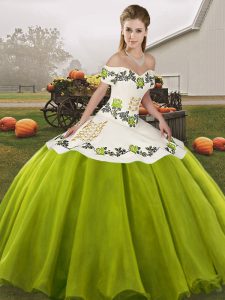 Glamorous Floor Length Olive Green Vestidos de Quinceanera Organza Sleeveless Embroidery