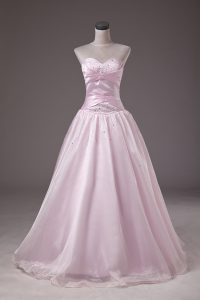 Custom Design Floor Length Baby Pink Quinceanera Gowns Sweetheart Sleeveless Lace Up