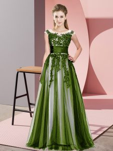 Floor Length Olive Green Court Dresses for Sweet 16 Scoop Sleeveless Zipper