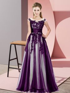 Cute Dark Purple Zipper Dama Dress Beading and Lace Sleeveless Floor Length