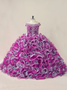 Extravagant Multi-color Quinceanera Dress Off The Shoulder Sleeveless Brush Train Lace Up