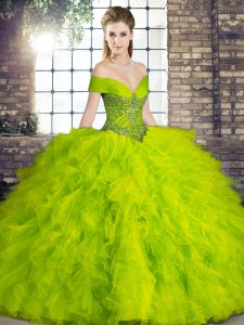 Gorgeous Tulle Sleeveless Floor Length 15 Quinceanera Dress and Beading and Ruffles