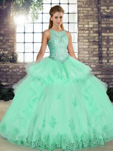 Fancy Floor Length Ball Gowns Sleeveless Apple Green 15 Quinceanera Dress Lace Up