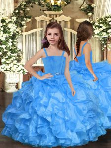 Blue Sleeveless Floor Length Ruffles Lace Up Glitz Pageant Dress