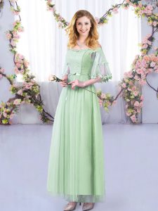Latest Off The Shoulder Half Sleeves Side Zipper Quinceanera Court Dresses Apple Green Tulle