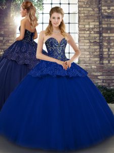 Tulle Sweetheart Sleeveless Lace Up Beading and Appliques Vestidos de Quinceanera in Royal Blue